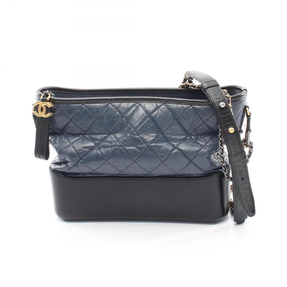 Chanel Gabrielle de Hobo Shoulder Bag Calfskin Leather Navy Blue Black